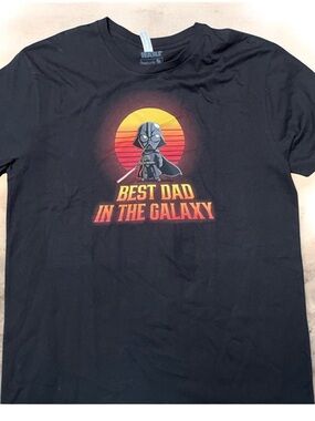 TeeTurtle Best Dad in The Galaxy Black Darth Vader Short Sleeve Tshirt, size L